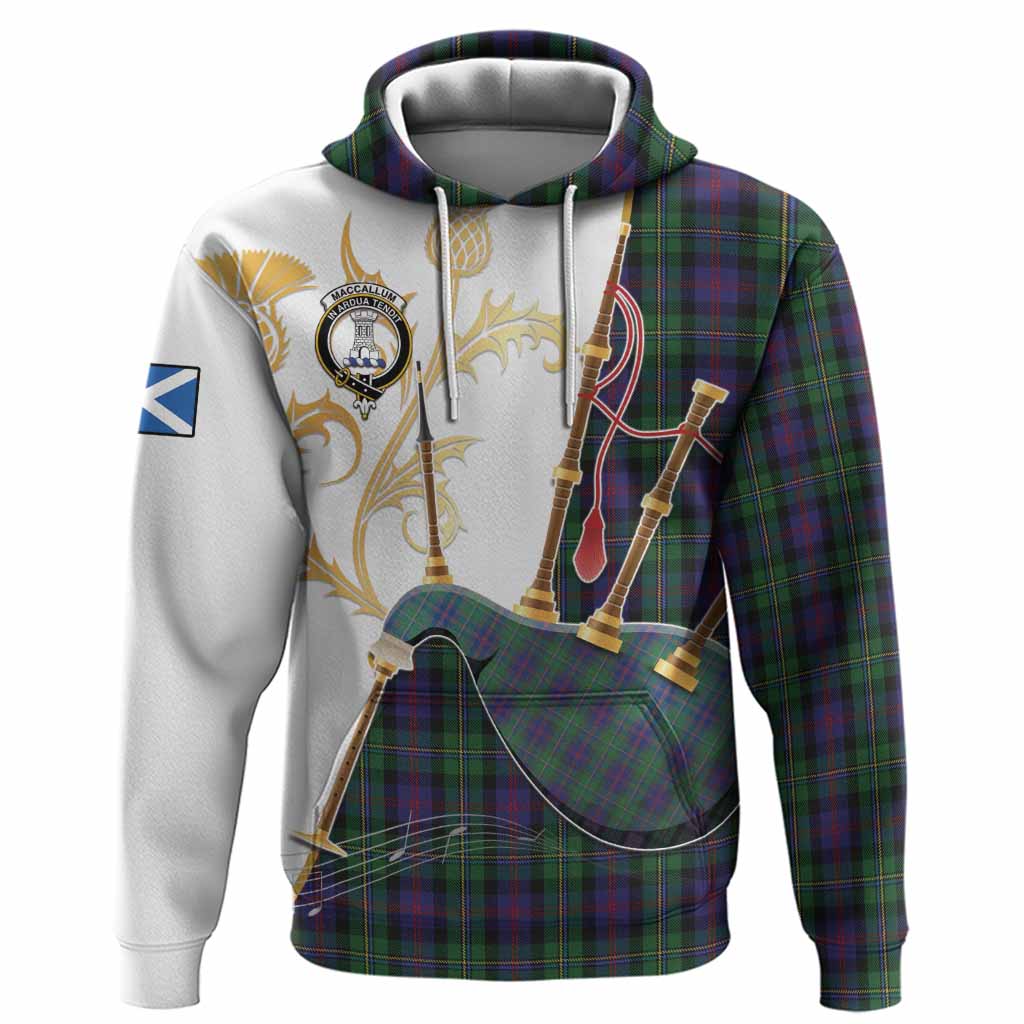 MacCallum (McCallum) Tartan Family Crest Hoodie Bagpipes with Scottish Thistle