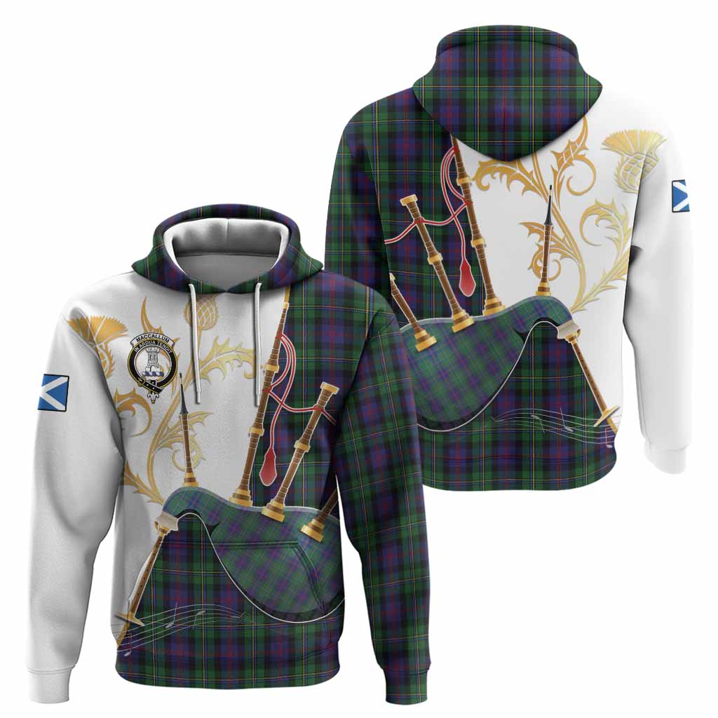 MacCallum (McCallum) Tartan Family Crest Hoodie Bagpipes with Scottish Thistle