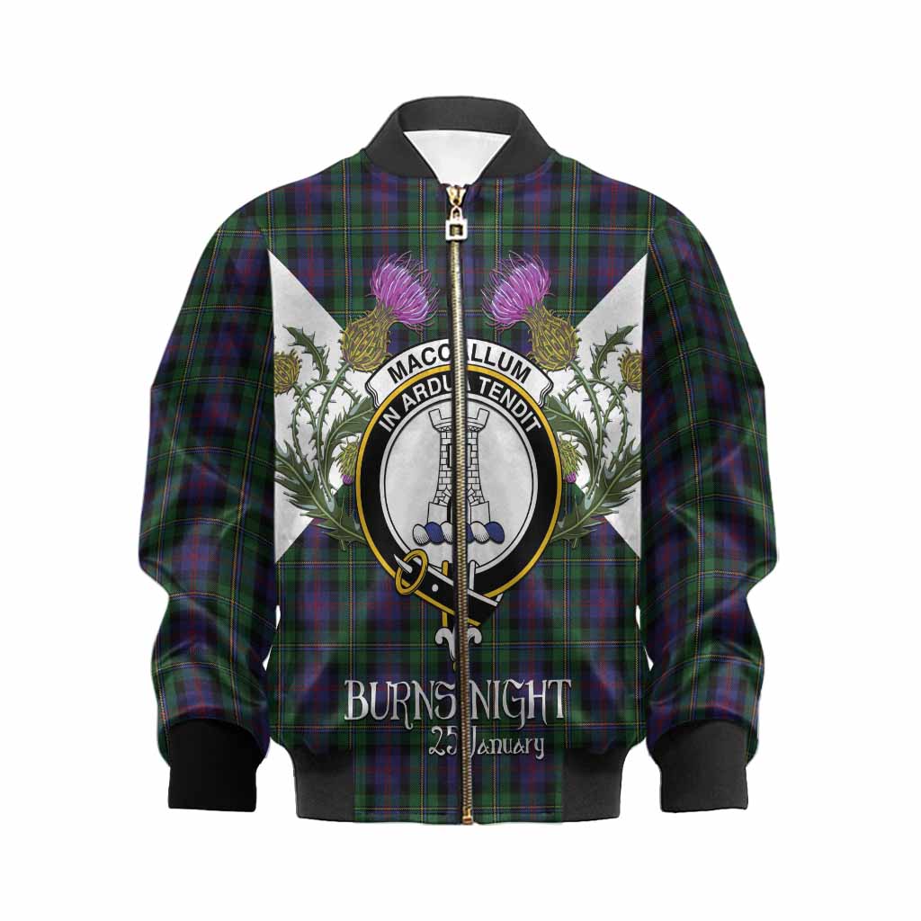 MacCallum (McCallum) Tartan Family Crest Kid Bomber Jacket Scottish Burns Night Thistle Floral