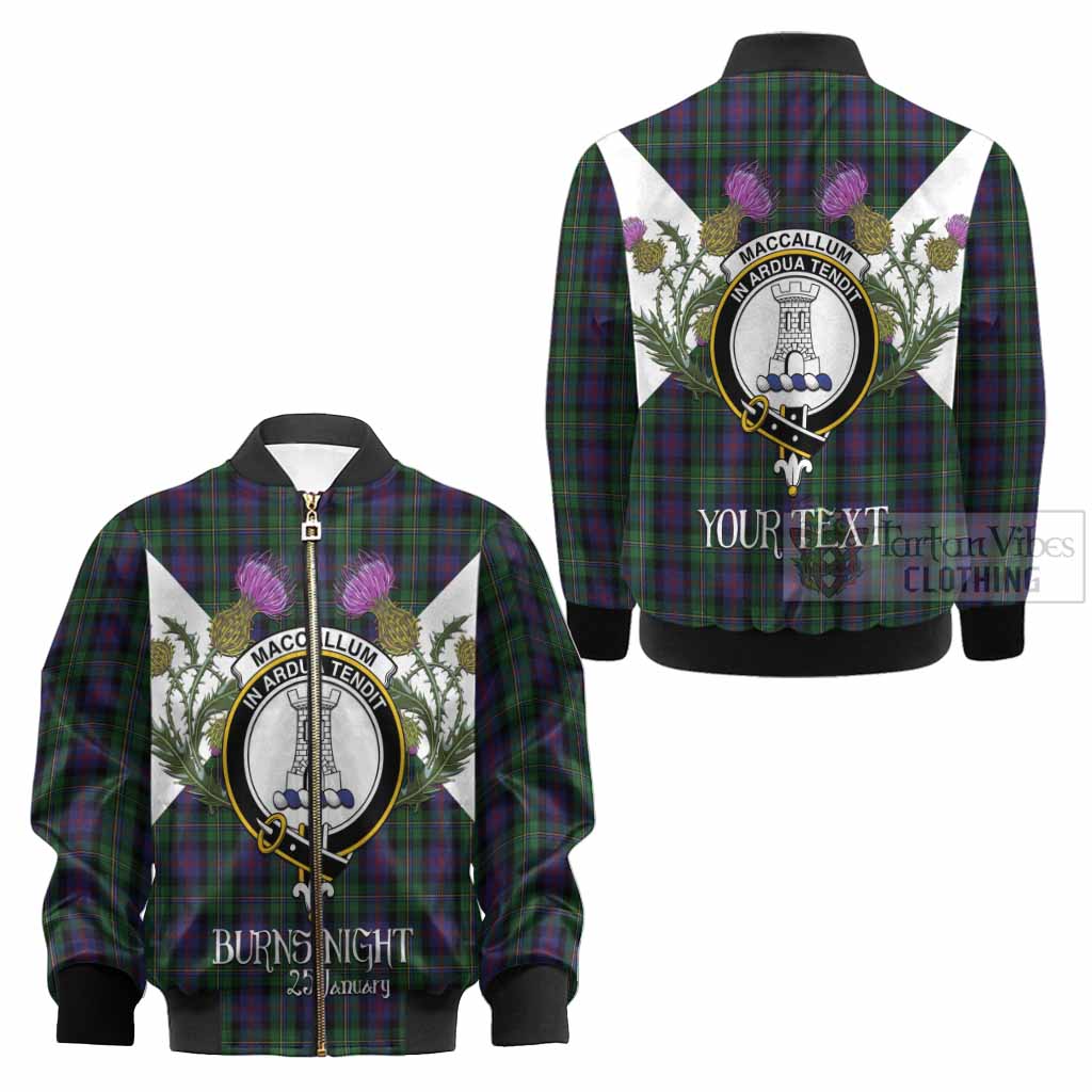 MacCallum (McCallum) Tartan Family Crest Kid Bomber Jacket Scottish Burns Night Thistle Floral