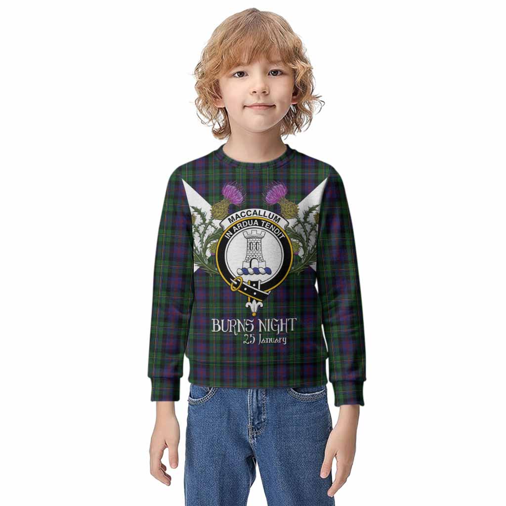 MacCallum (McCallum) Tartan Family Crest Kid Knitted Sweatshirt Scottish Burns Night Thistle Floral