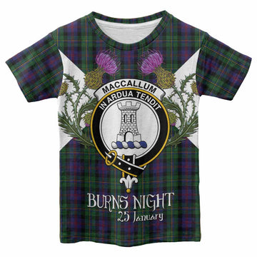 MacCallum (McCallum) Tartan Family Crest Kid T-shirt Scottish Burns Night Thistle Floral