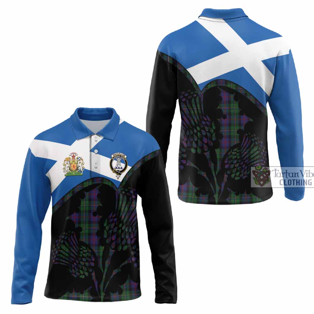 MacCallum (McCallum) Tartan Family Crest Long Sleeve Polo Shirt Scotland Thistle Floral Flag Style