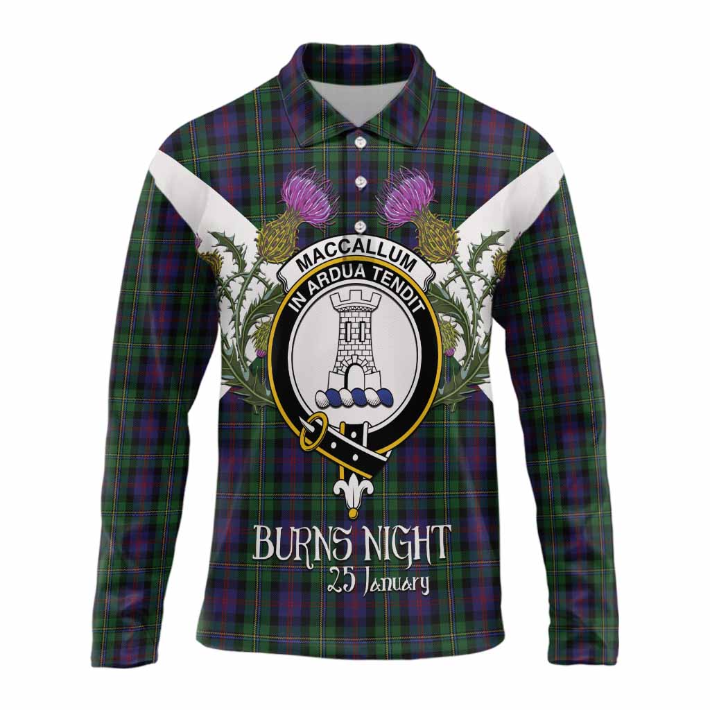 MacCallum (McCallum) Tartan Family Crest Long Sleeve Polo Shirt Scottish Burns Night Thistle Floral