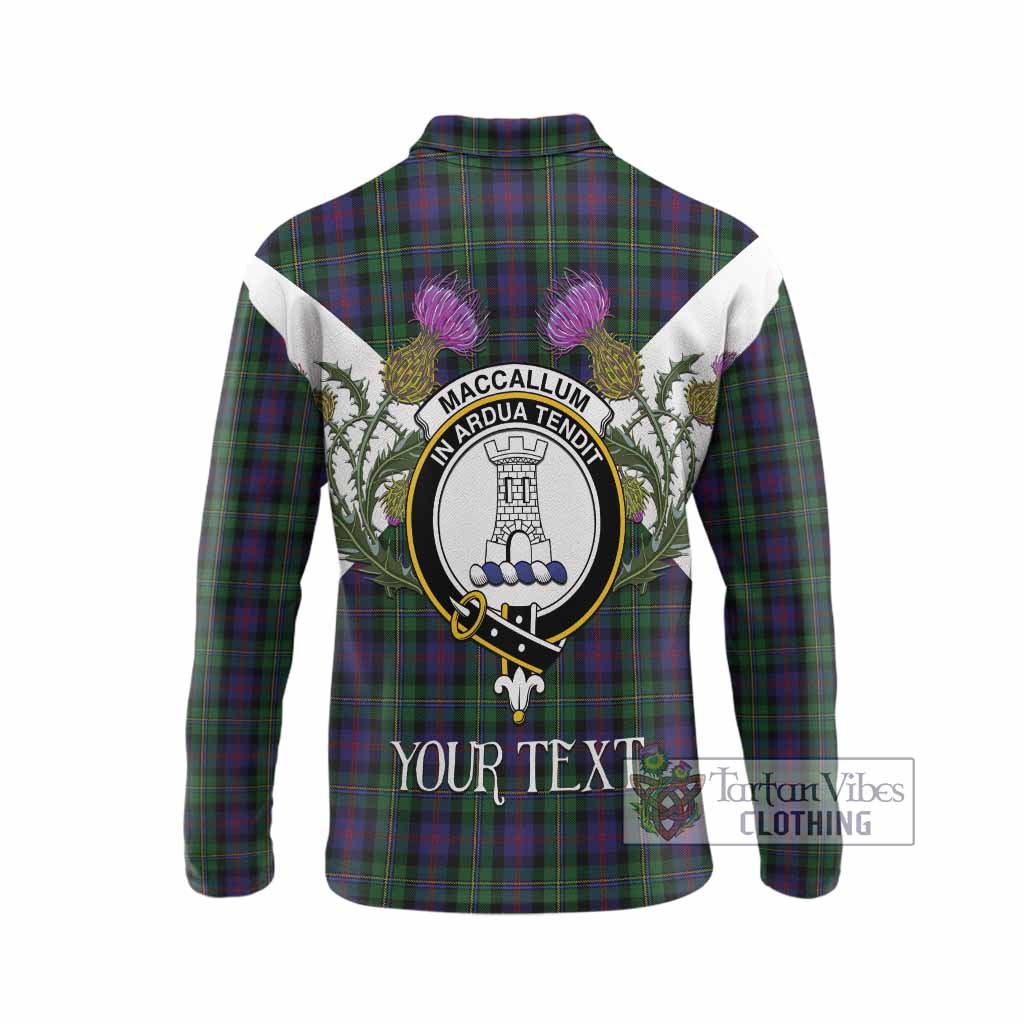 MacCallum (McCallum) Tartan Family Crest Long Sleeve Polo Shirt Scottish Burns Night Thistle Floral