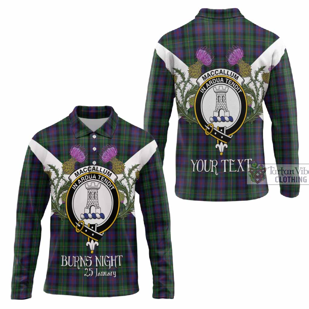 MacCallum (McCallum) Tartan Family Crest Long Sleeve Polo Shirt Scottish Burns Night Thistle Floral