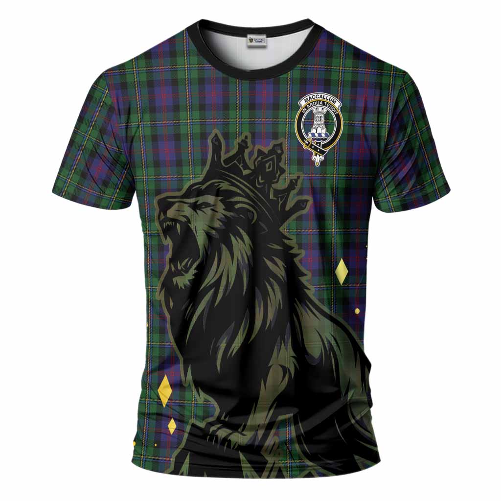 MacCallum (McCallum) Tartan Family Crest T-Shirt Crowned Lion Roaring