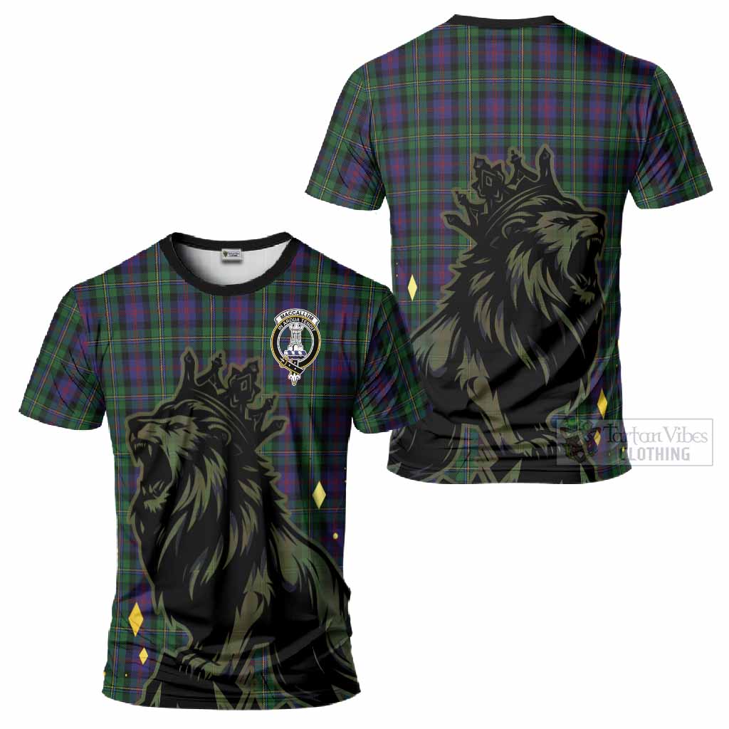 MacCallum (McCallum) Tartan Family Crest T-Shirt Crowned Lion Roaring