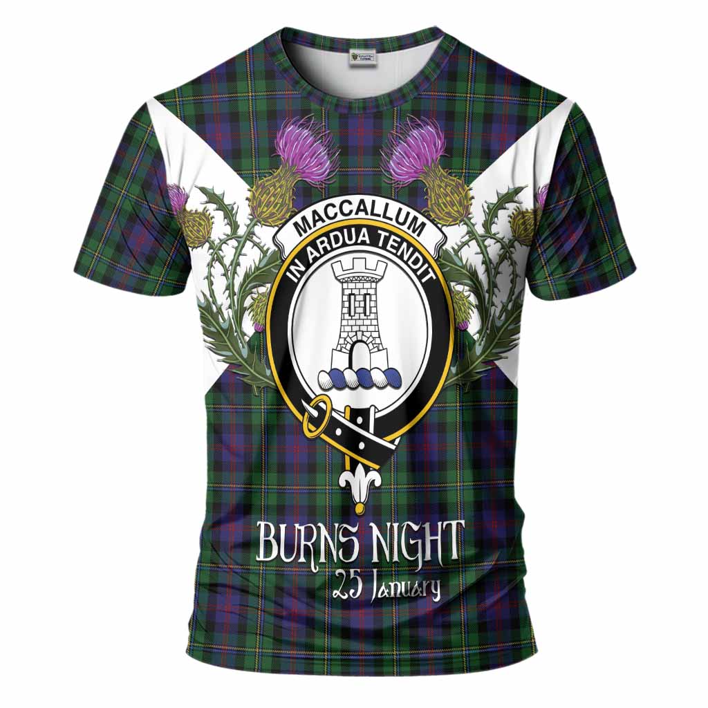 MacCallum (McCallum) Tartan Family Crest T-Shirt Scottish Burns Night Thistle Floral
