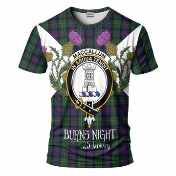MacCallum (McCallum) Tartan Family Crest T-Shirt Scottish Burns Night Thistle Floral