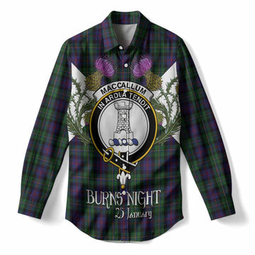 MacCallum (McCallum) Tartan Family Crest Women Casual Shirt Scottish Burns Night Thistle Floral