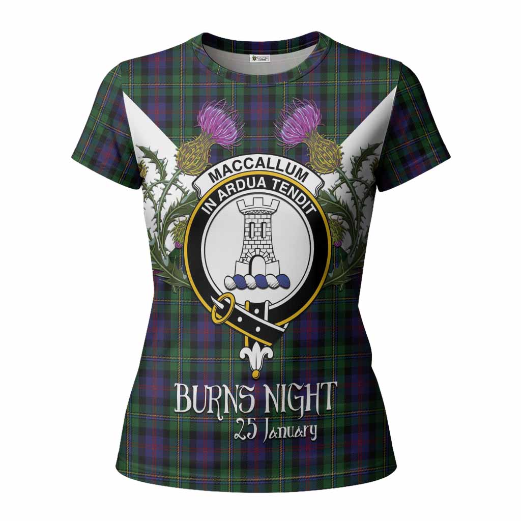 MacCallum (McCallum) Tartan Family Crest Women T shirt Scottish Burns Night Thistle Floral