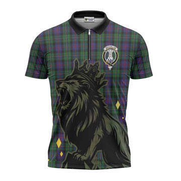 MacCallum (McCallum) Tartan Family Crest Zipper Polo Shirt Crowned Lion Roaring