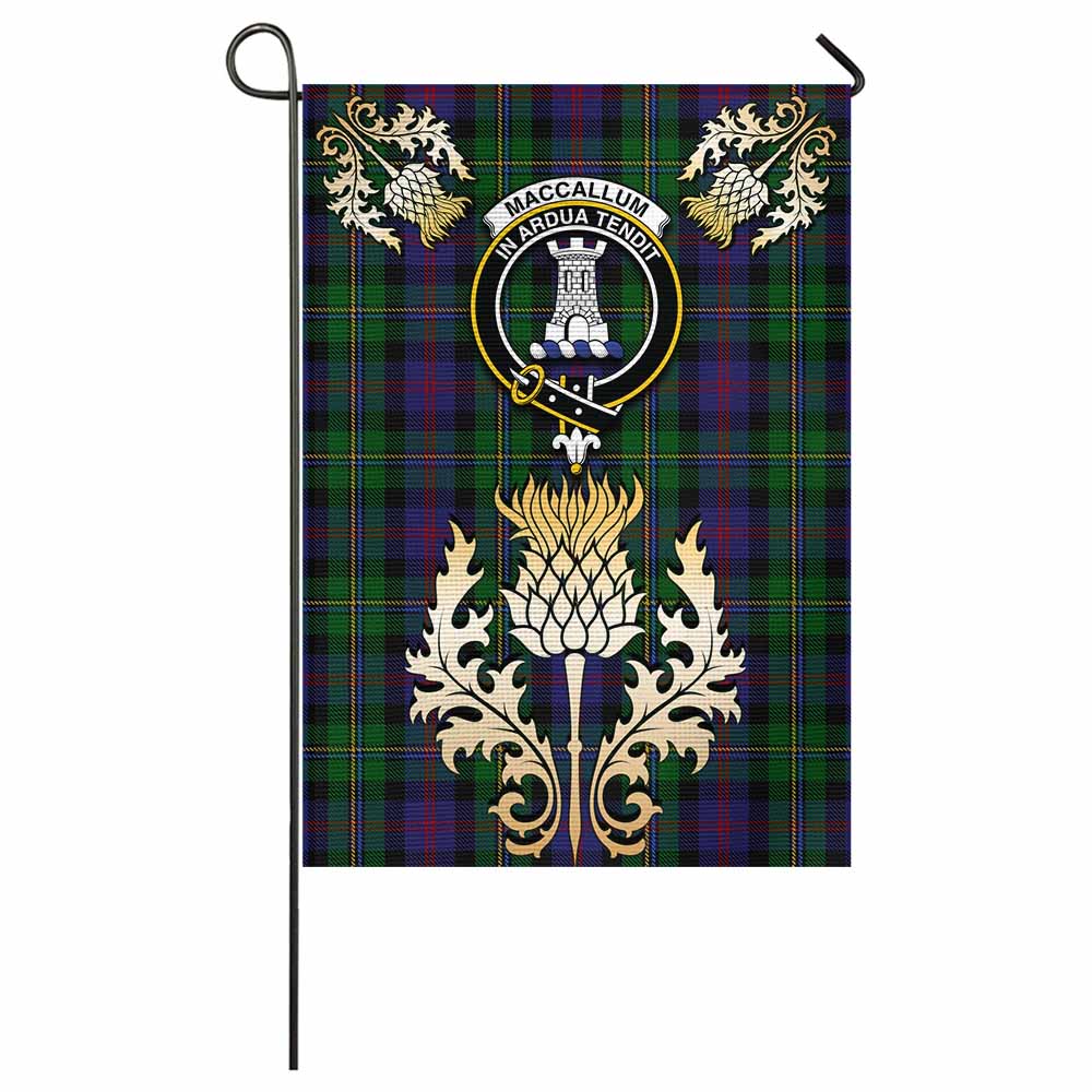 MacCallum (McCallum) Tartan Garden Flag with Golden Regal Scottish Thistle Emblem - Tartan Vibes Clothing