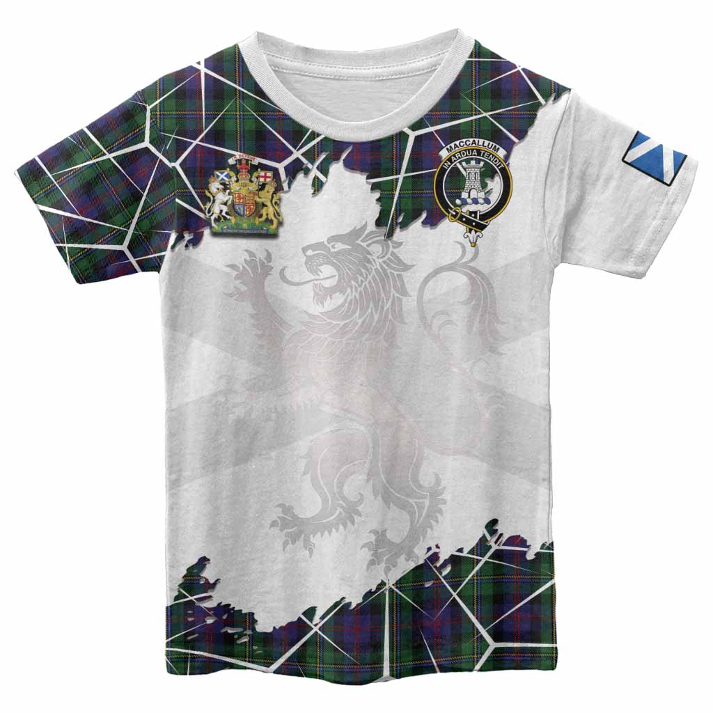MacCallum (McCallum) Tartan Kid T-shirt with Family Crest and Lion Rampant Grunge Style