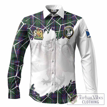 MacCallum (McCallum) Tartan Long Sleeve Button Shirts with Family Crest and Lion Rampant Grunge Style