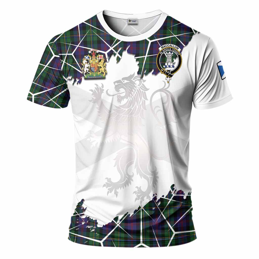 MacCallum (McCallum) Tartan T-Shirt with Family Crest and Lion Rampant Grunge Style
