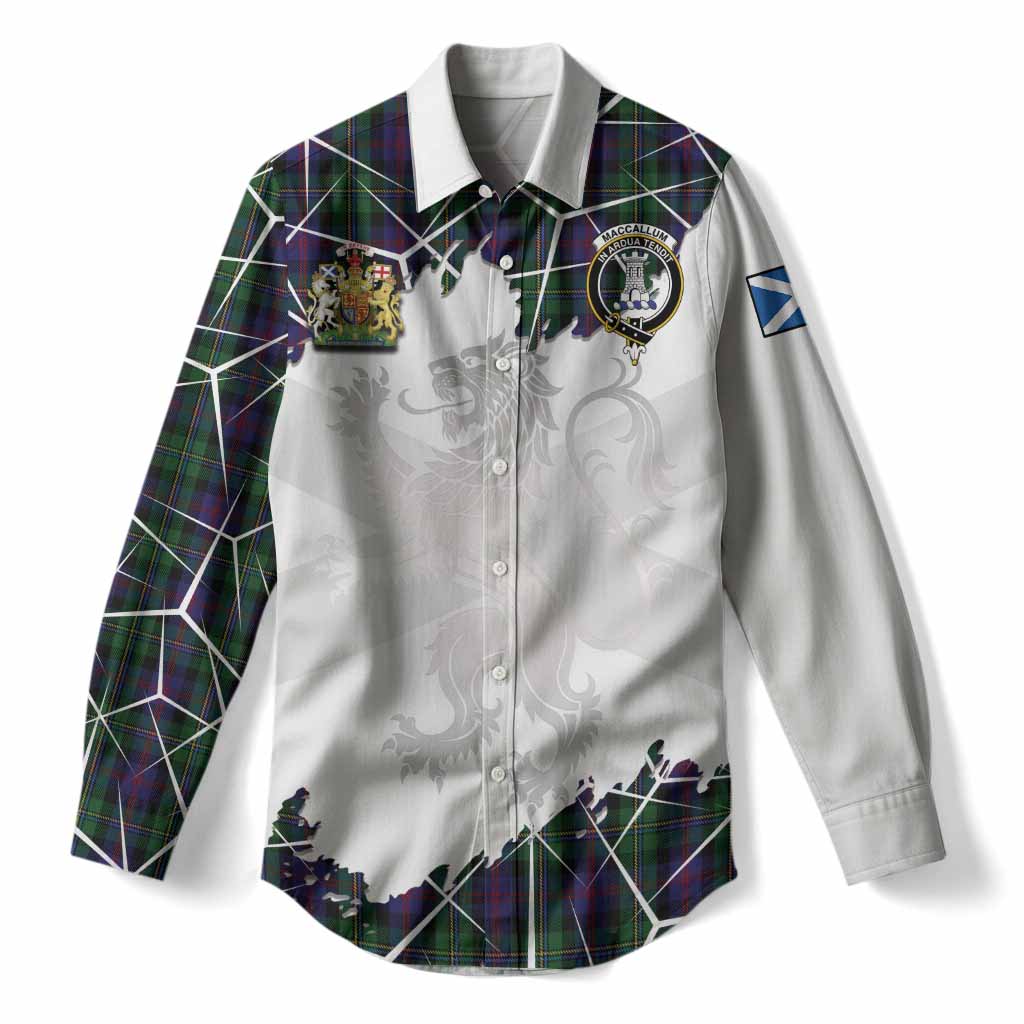 MacCallum (McCallum) Tartan Women Casual Shirt with Family Crest and Lion Rampant Grunge Style