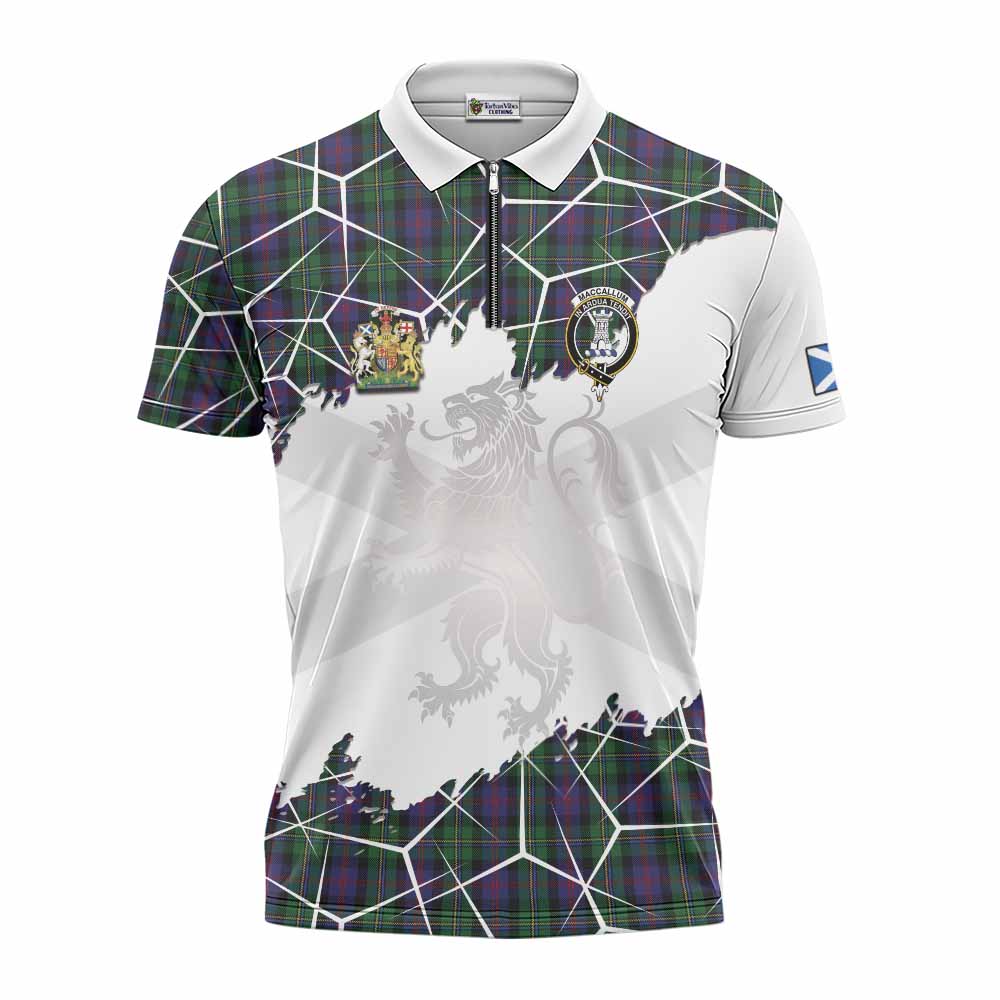 MacCallum (McCallum) Tartan Zipper Polo Shirt with Family Crest and Lion Rampant Grunge Style