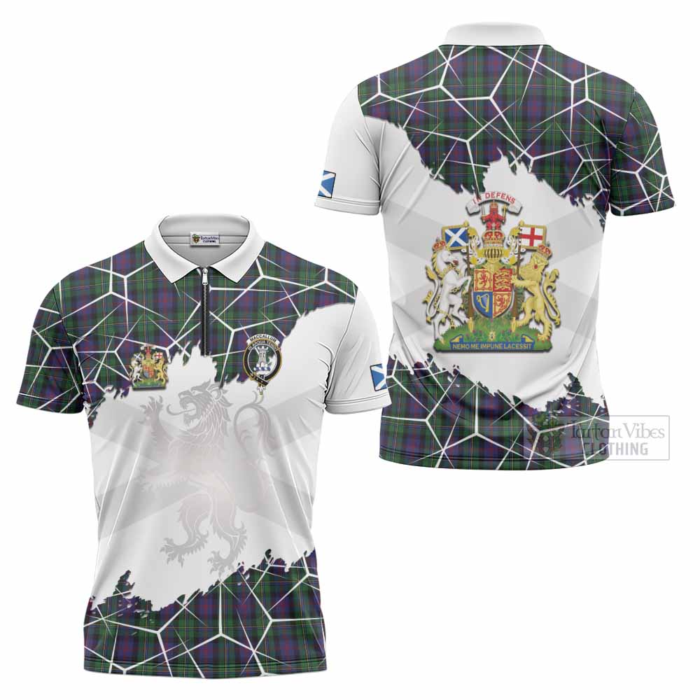 MacCallum (McCallum) Tartan Zipper Polo Shirt with Family Crest and Lion Rampant Grunge Style