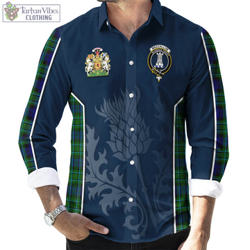 MacCallum Modern Tartan Long Sleeve Button Up Shirt with Family Crest and Scottish Thistle Vibes Sport Style