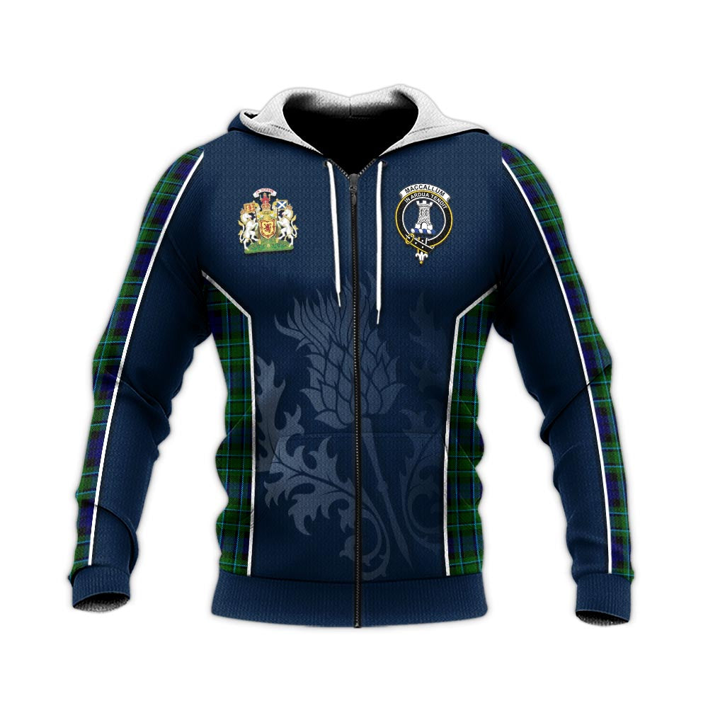 Tartan Vibes Clothing MacCallum Modern Tartan Knitted Hoodie with Family Crest and Scottish Thistle Vibes Sport Style