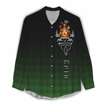 Tartan Vibes Clothing MacCartney Irish Clan Women's Casual Shirt with Coat of Arms Erin Go Bragh Celtic Inspired
