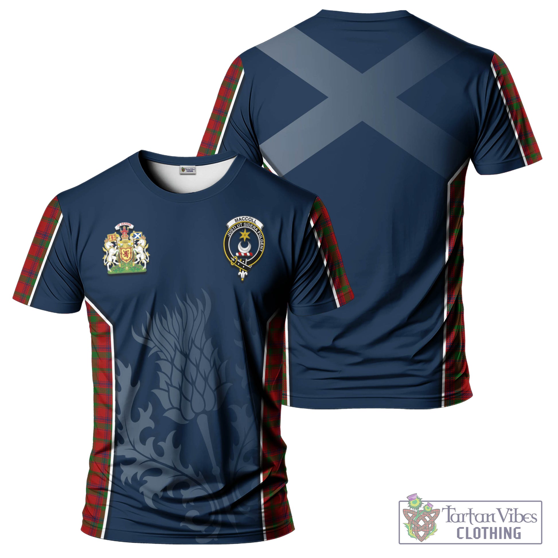 Tartan Vibes Clothing MacColl Tartan T-Shirt with Family Crest and Scottish Thistle Vibes Sport Style