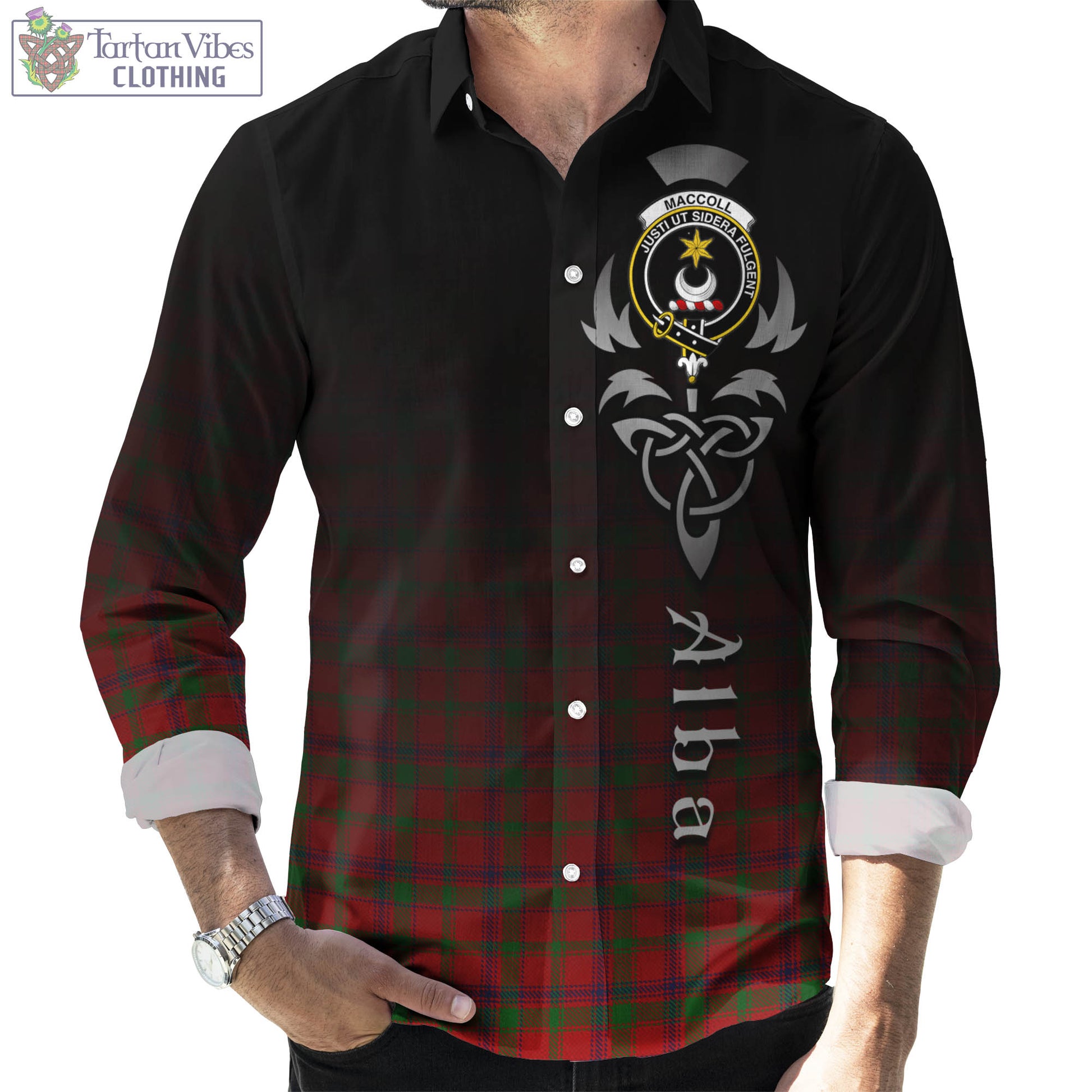 MacColl (McColl) Tartan Long Sleeve Button Up Featuring Alba Gu Brath Family Crest Celtic Inspired Men's Shirt - Tartan Vibes Clothing