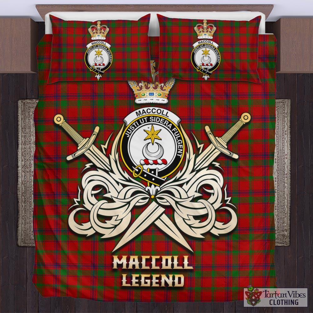 Tartan Vibes Clothing MacColl Tartan Bedding Set with Clan Crest and the Golden Sword of Courageous Legacy