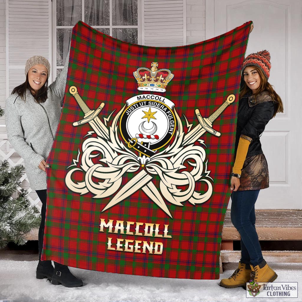 Tartan Vibes Clothing MacColl Tartan Blanket with Clan Crest and the Golden Sword of Courageous Legacy