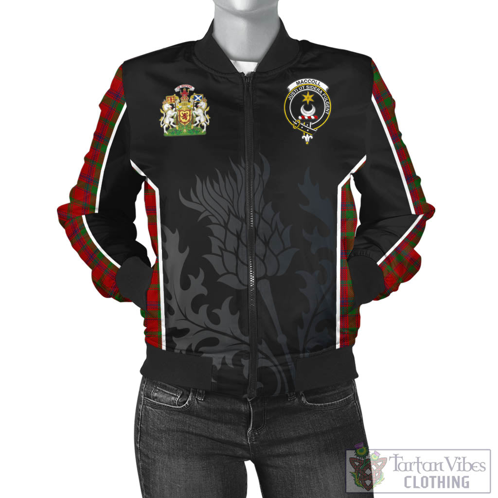 Tartan Vibes Clothing MacColl Tartan Bomber Jacket with Family Crest and Scottish Thistle Vibes Sport Style