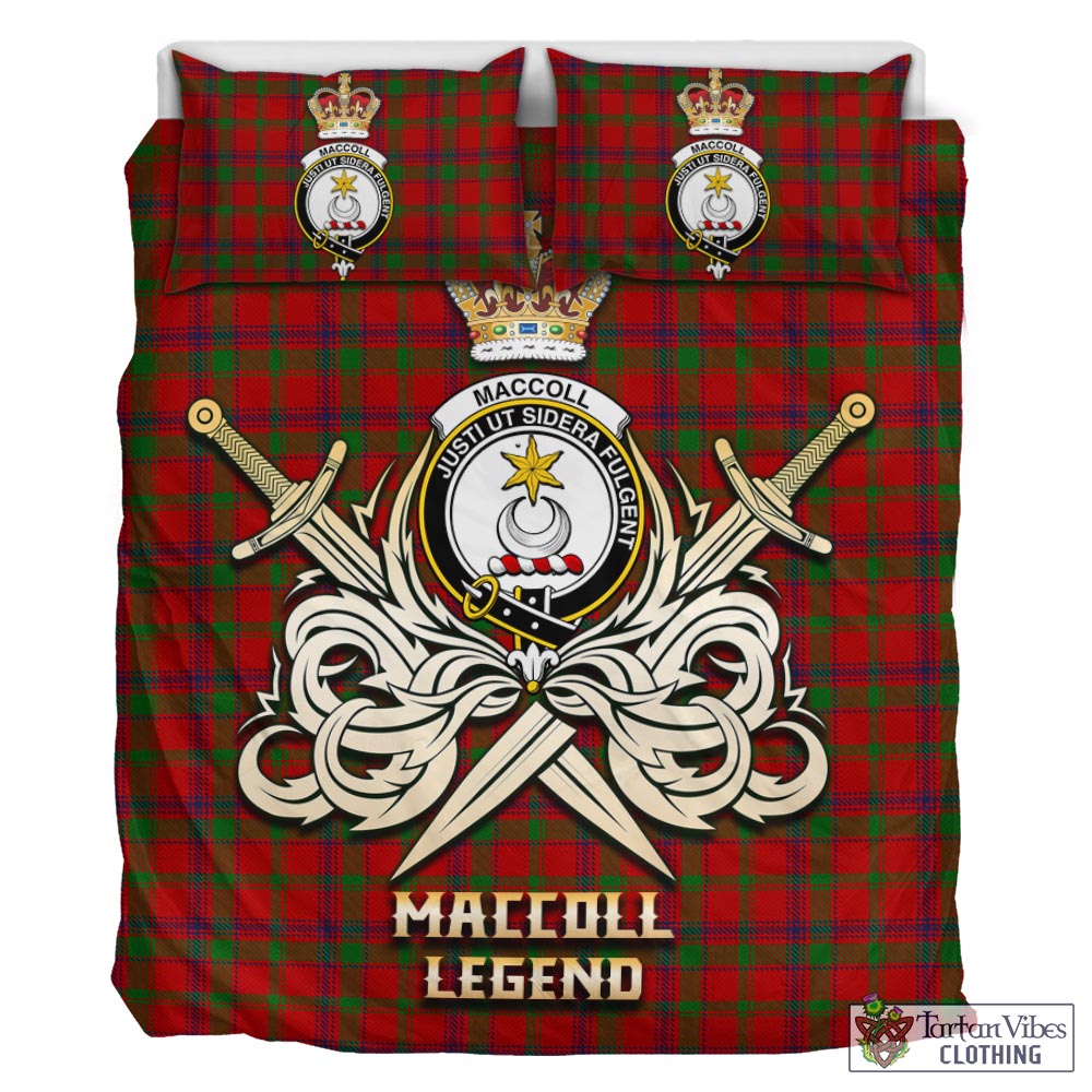 Tartan Vibes Clothing MacColl Tartan Bedding Set with Clan Crest and the Golden Sword of Courageous Legacy