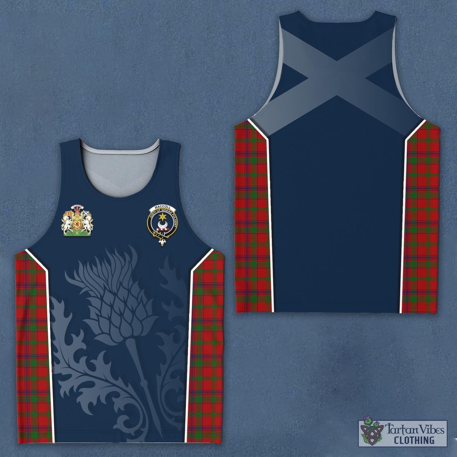 Tartan Vibes Clothing MacColl Tartan Men's Tanks Top with Family Crest and Scottish Thistle Vibes Sport Style
