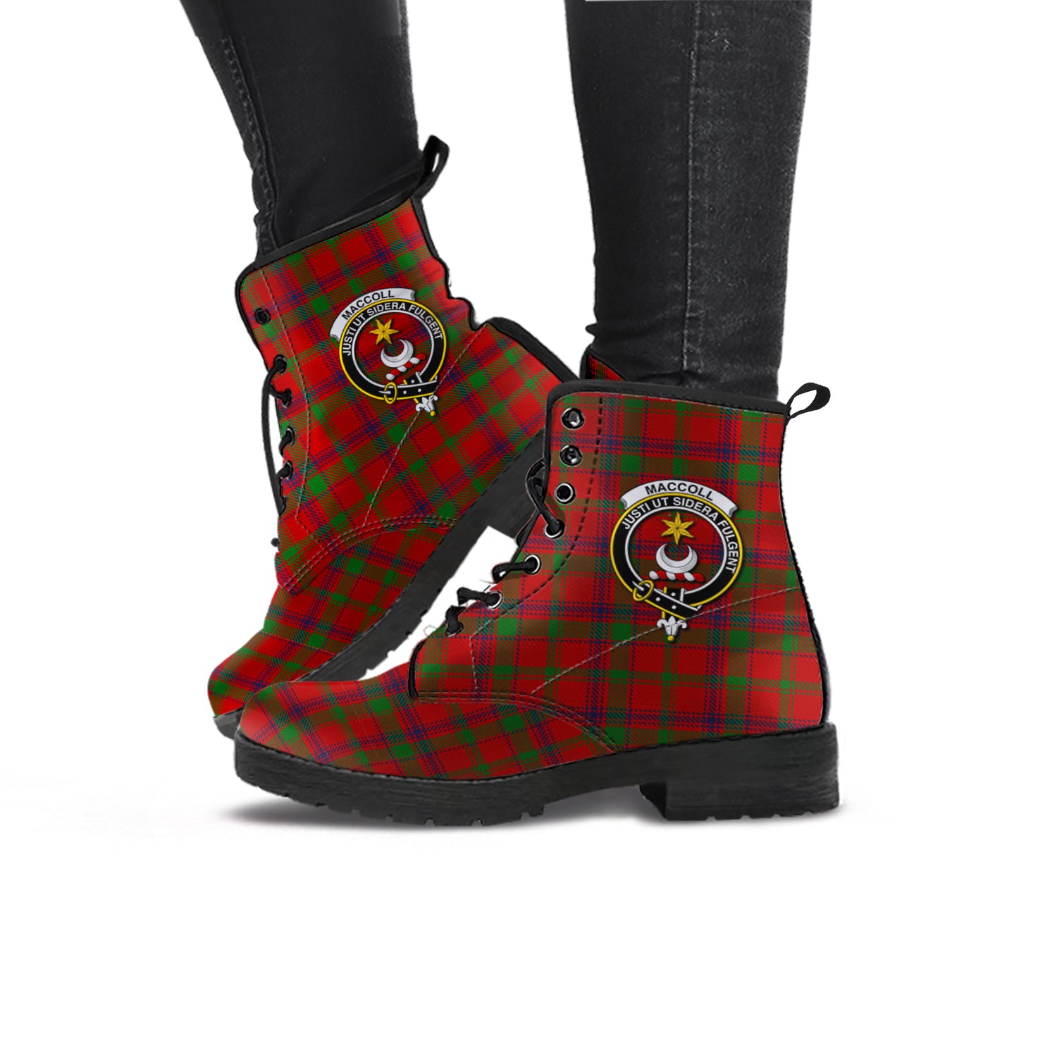 MacColl (McColl) Tartan Leather Boots with Family Crest - Tartan Vibes Clothing