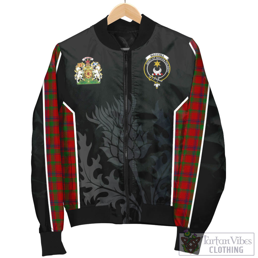 MacColl (McColl) Tartan Bomber Jacket with Family Crest and Scottish Thistle Vibes Sport Style - Tartan Vibes Clothing