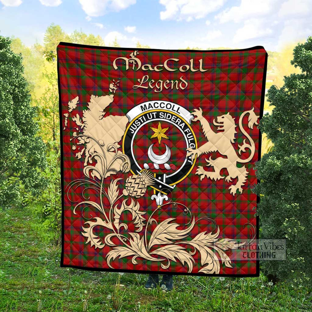 Tartan Vibes Clothing MacColl (McColl) Tartan Quilt with Family Crest and Scottish Symbol Style