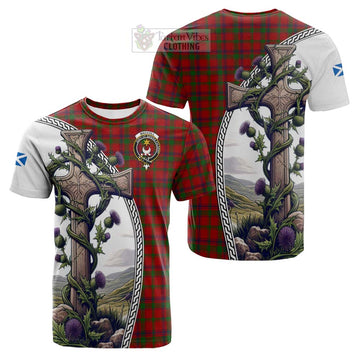 MacColl (McColl) Tartan Cotton T-shirt with Family Crest and St. Andrew's Cross Accented by Thistle Vines Kid's Shirt - Tartan Vibes Clothing