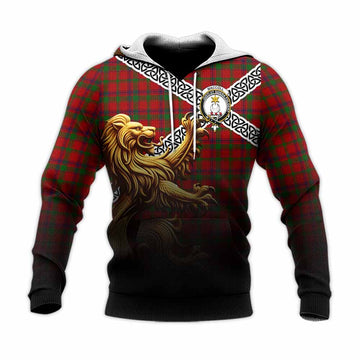 Tartan Vibes Clothing MacColl (McColl) Crest Tartan Knitted Hoodie with Golden Lion Emblem Celtic Style