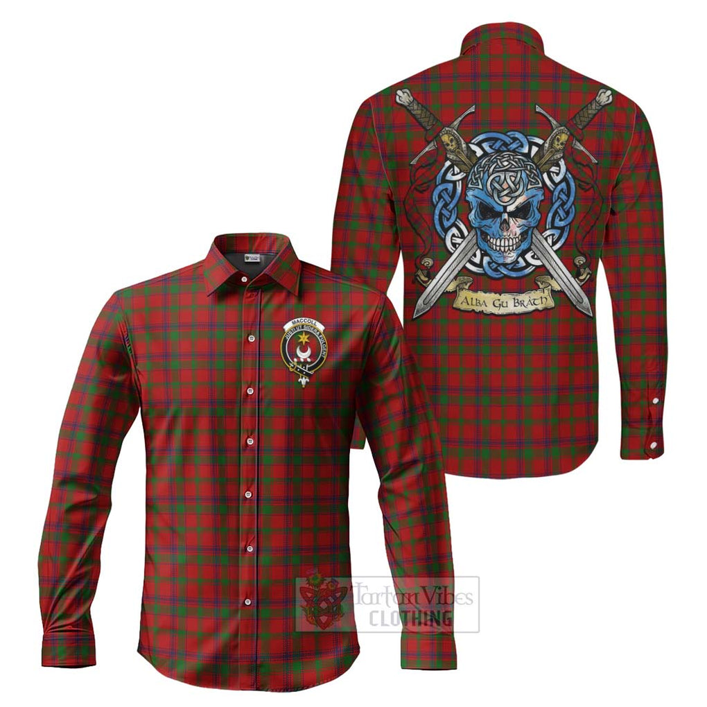 MacColl (McColl) Tartan Long Sleeve Button Shirt with Family Crest Celtic Skull Style Men's Shirt S - Tartan Vibes Clothing