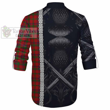 MacColl (McColl) Tartan Ghillie Kilt Shirt with Family Crest Cross Sword Thistle Celtic Vibes - Tartan Vibes Clothing