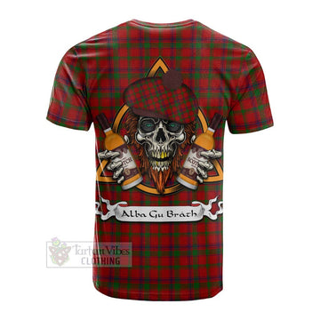 MacColl (McColl) Tartan Cotton T-shirt with Family Crest and Bearded Skull Holding Bottles of Whiskey - Tartan Vibes Clothing