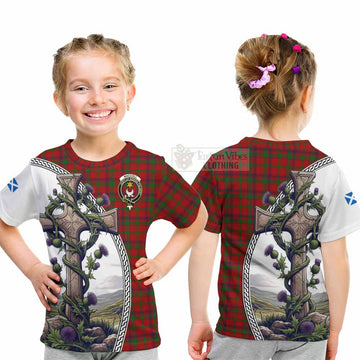 MacColl (McColl) Tartan Kid T-Shirt with Family Crest and St. Andrew's Cross Accented by Thistle Vines - Tartan Vibes Clothing