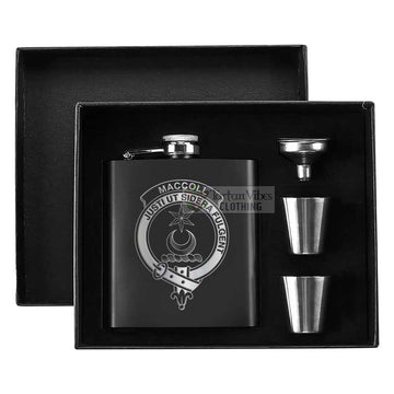 MacColl (McColl) Crest Hip Flask Set 7oz Black Stainless Steel with A Gift Box - 2D-tartanvibesclothing