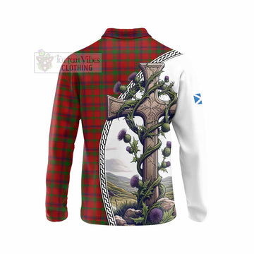 MacColl (McColl) Tartan Long Sleeve Polo Shirt with Family Crest and St. Andrew's Cross Accented by Thistle Vines - Tartan Vibes Clothing