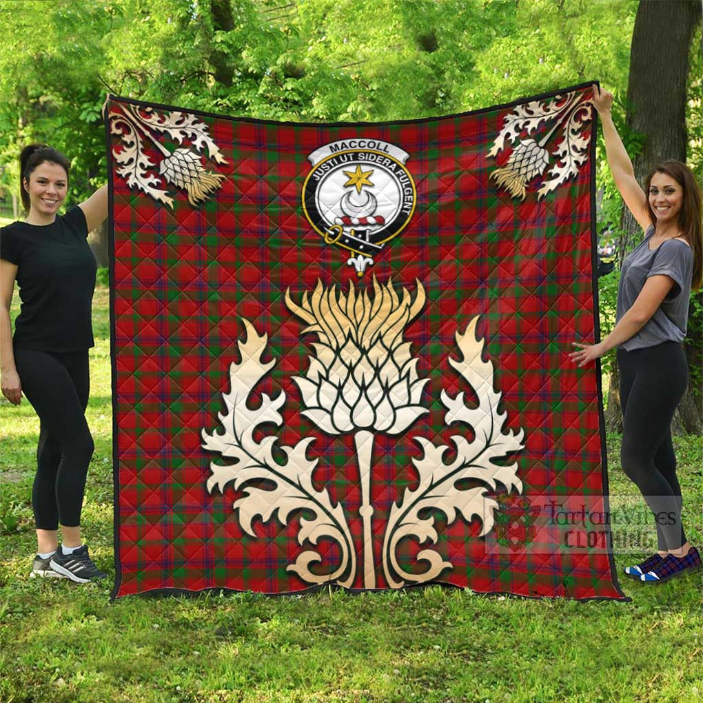 Tartan Vibes Clothing MacColl (McColl) Tartan Quilt with Family Crest and Golden Thistle Style