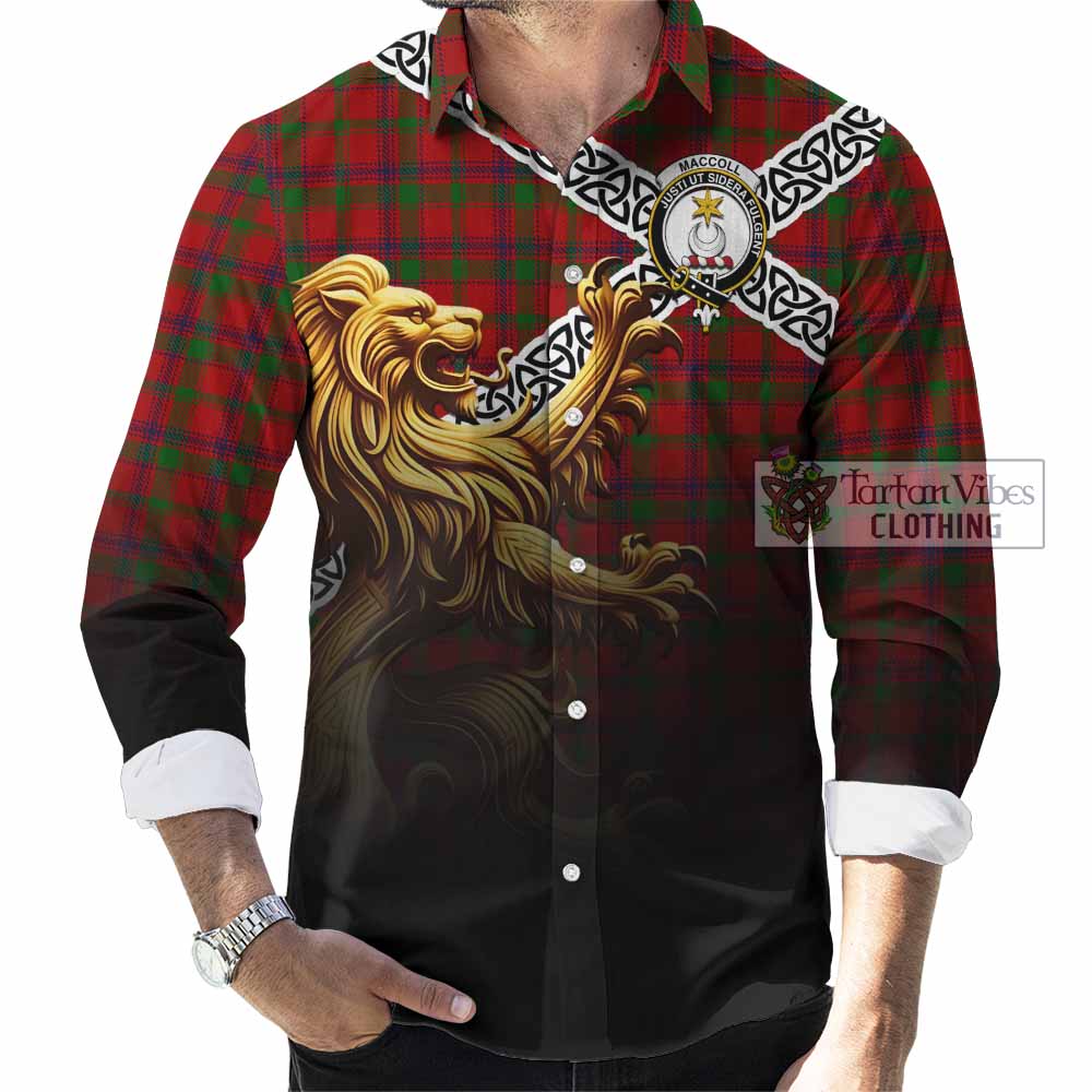 MacColl (McColl) Crest Tartan Long Sleeve Button Shirt with Golden Lion Emblem Celtic Style - Tartan Vibes Clothing