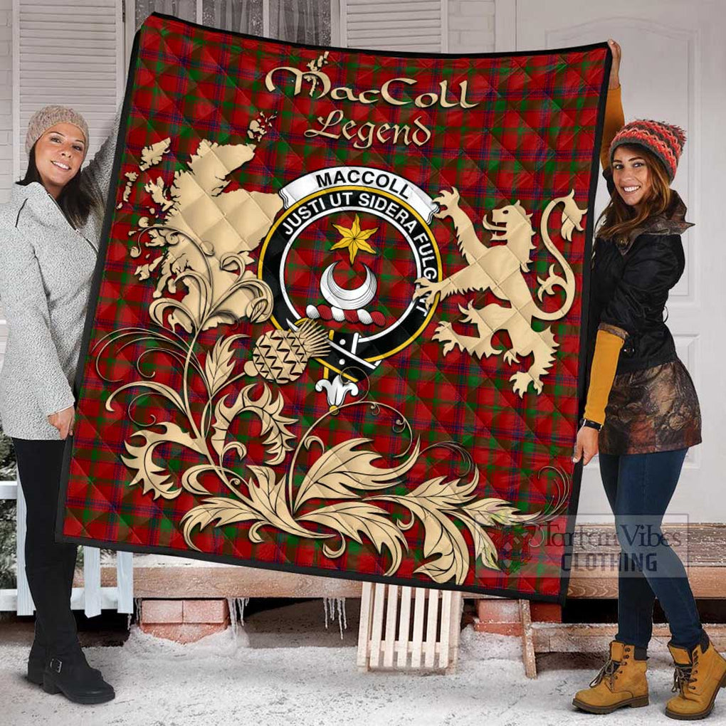 Tartan Vibes Clothing MacColl (McColl) Tartan Quilt with Family Crest and Scottish Symbol Style