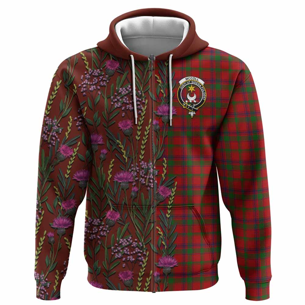 MacColl (McColl) Family Crest Tartan Hoodie Scottish Thistle Flower Pattern Half Style - Tartan Vibes Clothing