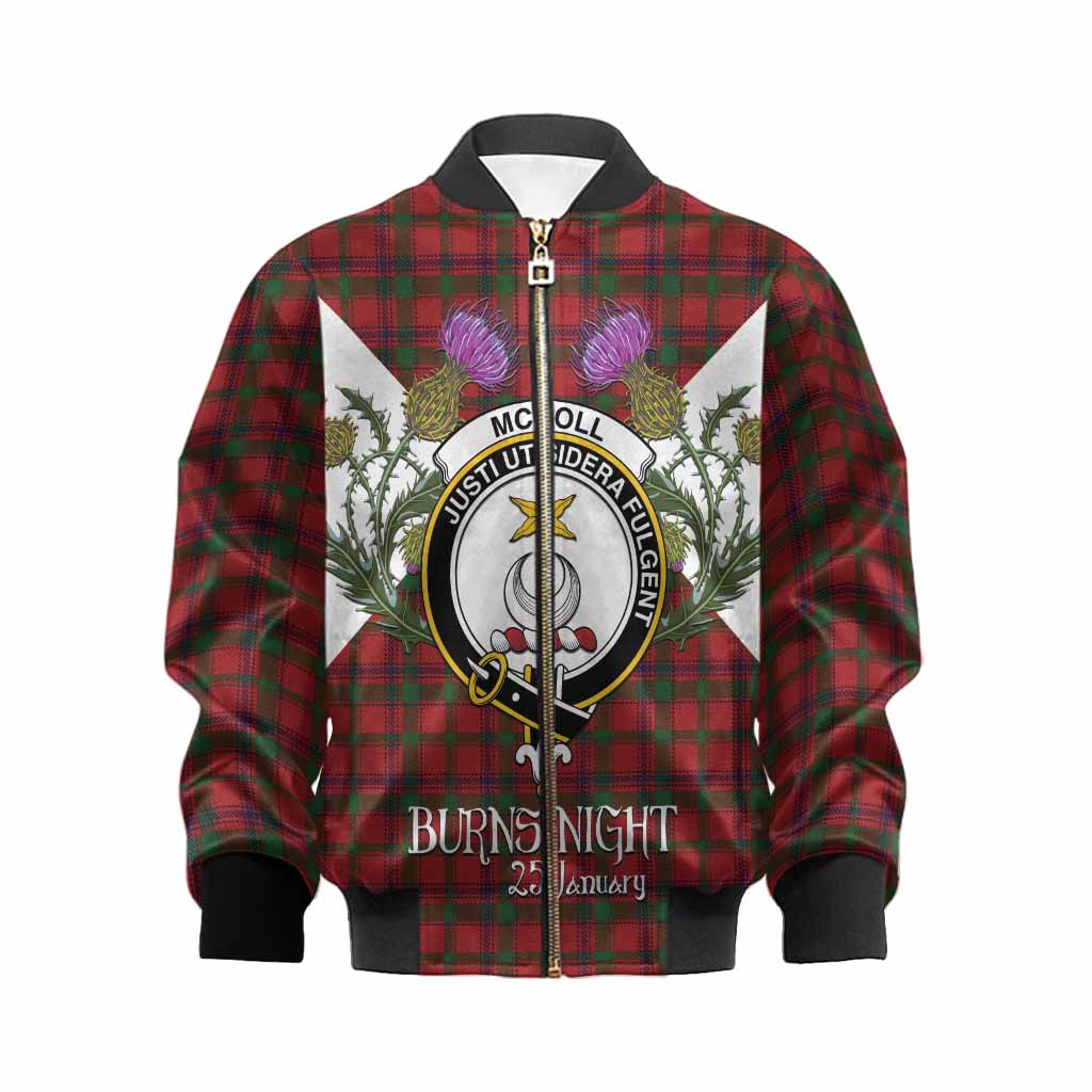 MacColl (McColl) Tartan Family Crest Kid Bomber Jacket Scottish Burns Night Thistle Floral